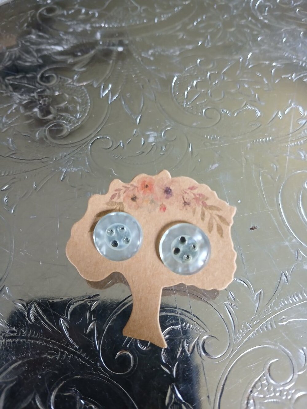 Light Blue Vintage Button Earrings